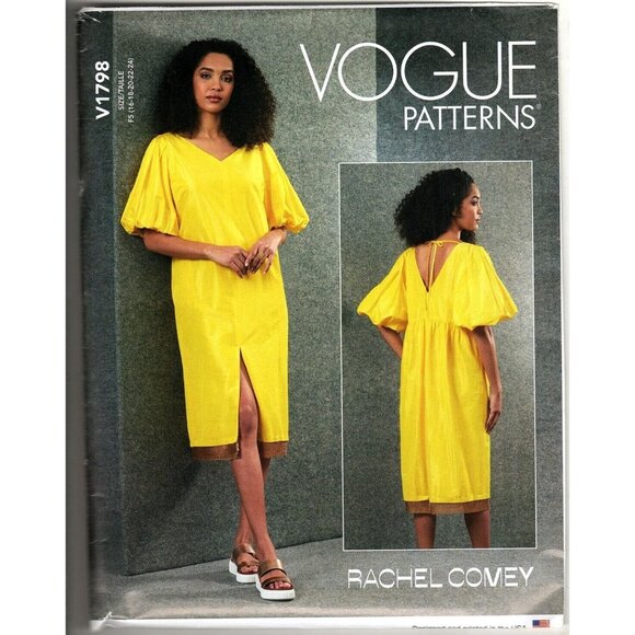 Vogue V1798 Misses 16 to 24 Rachel Comey Shift Dress UNCUT Sewing Pattern - Picture 1 of 2